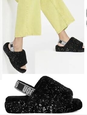 UGG Fluff Yeah Metallic Sparkle Slippers - Size 11